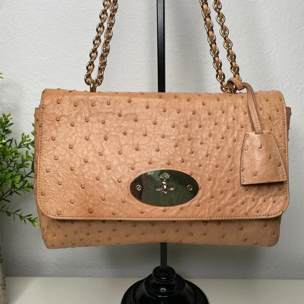 Mulberry Lily Medium Exotic Ostrich Leather Chain Crossbody‎ Shoulder Bag Rare!